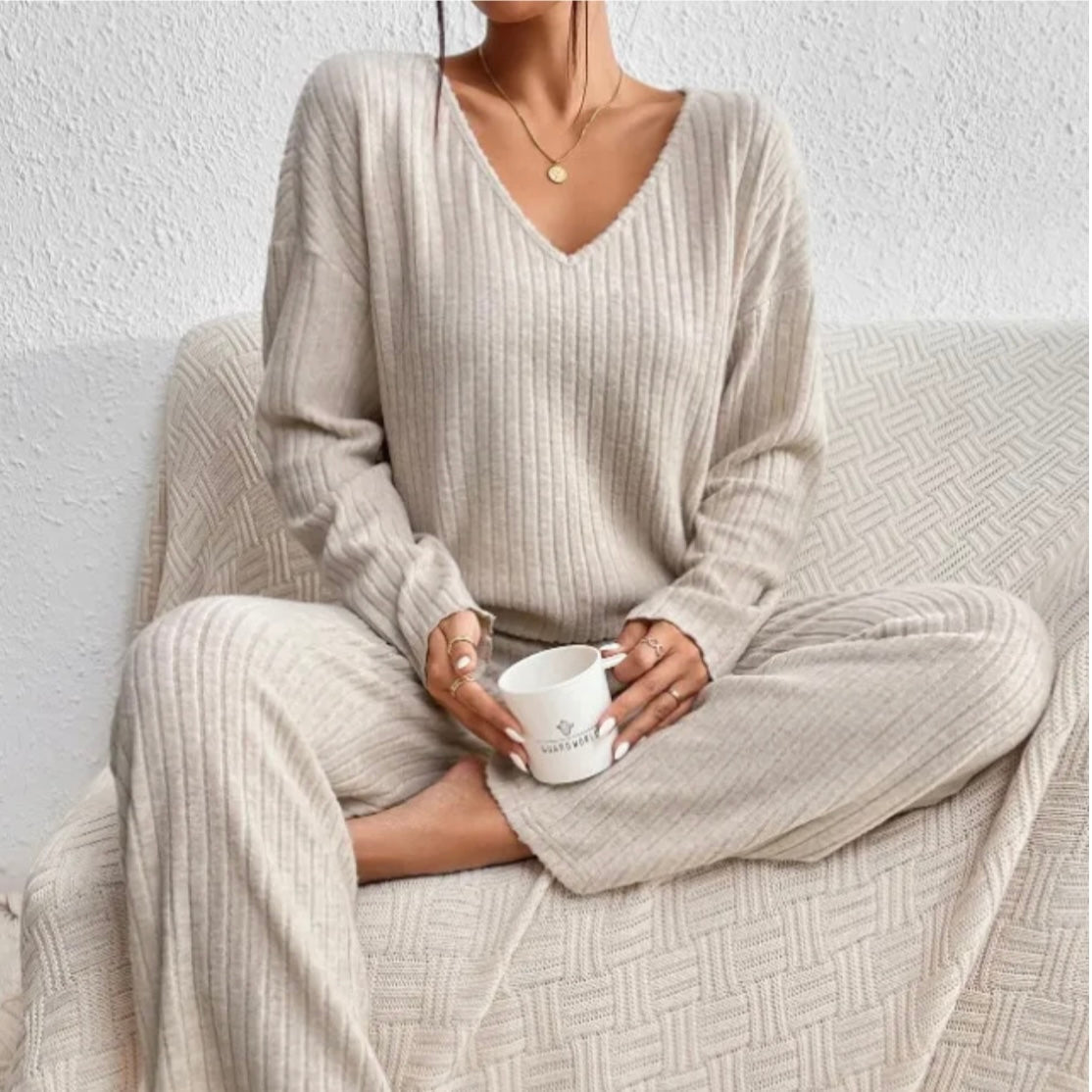 Lounge-set | Knus | Geribd | Gebreide Tweedelige Set | Dames Loungewear-Boutique Moda