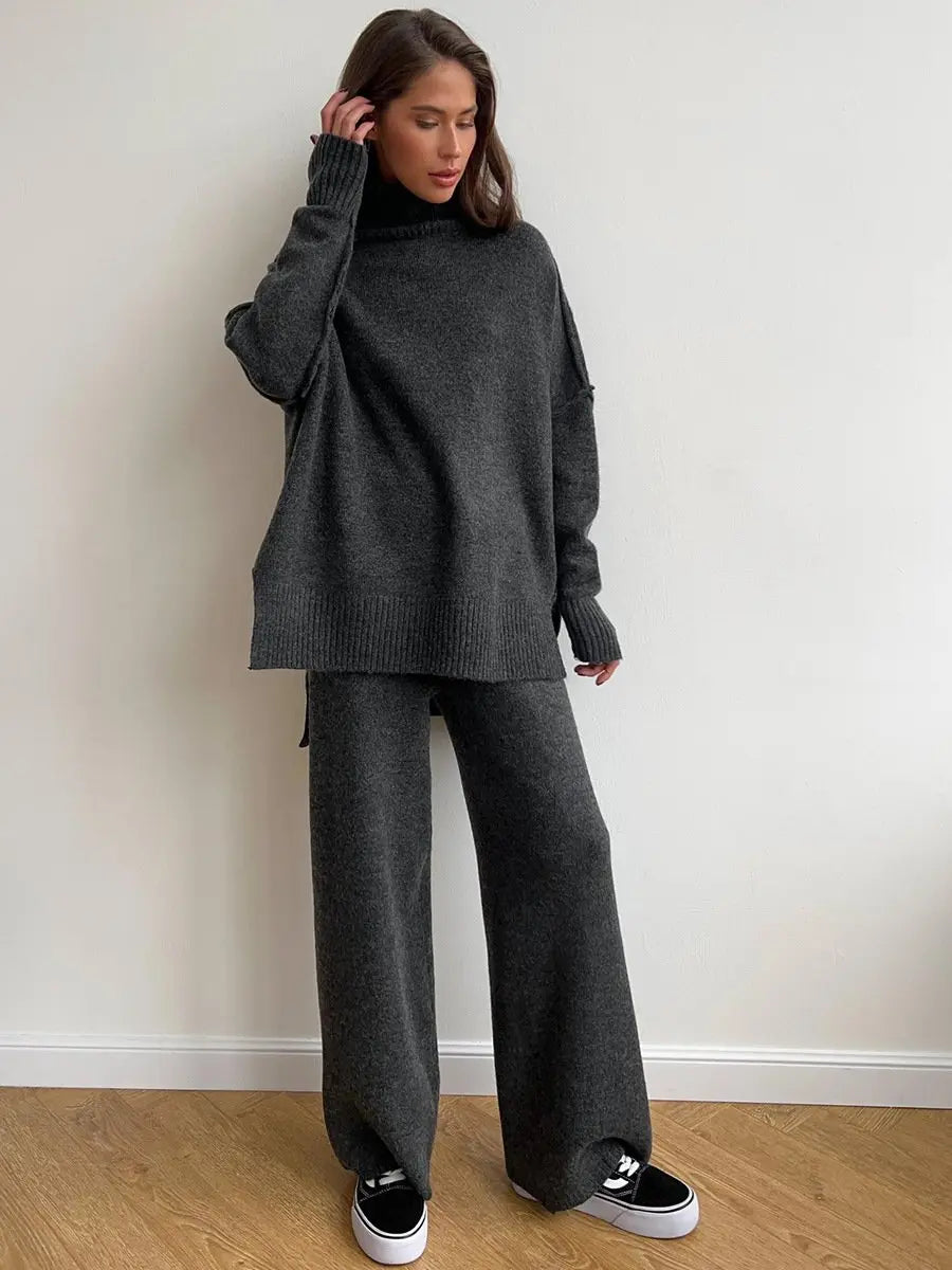 Loungeset | Wijde broeken | Oversized trui | Gebreide set | Loungewear voor dames-Boutique Moda