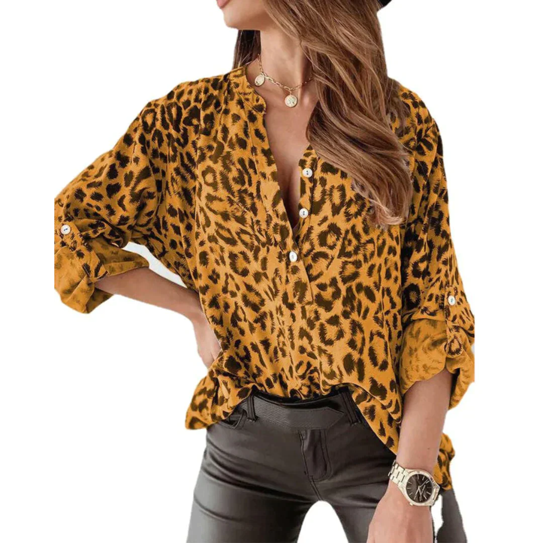 Luipaardblouse - Lange mouwen - Knoopsluiting - Shirt met luipaardprint - Dameskleding-Boutique Moda