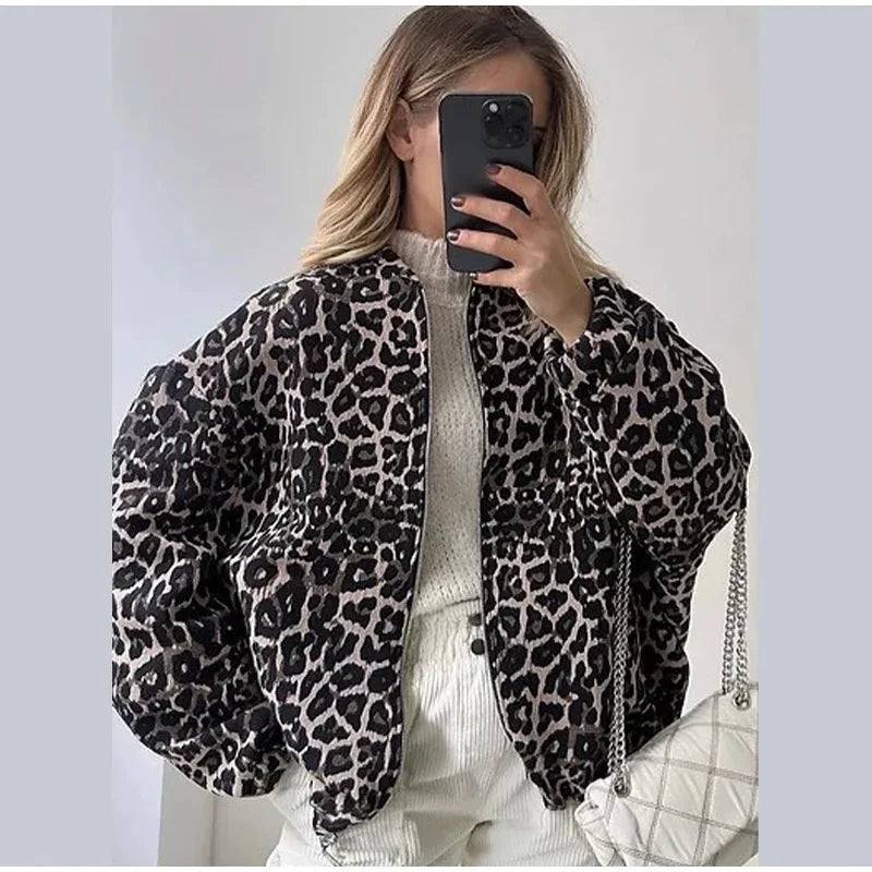 Luipaardprint bomberjack | Oversized | Zip-Up | Luipaardjack | Damesjas-Boutique Moda