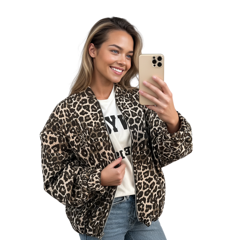 Luipaardprint bomberjack | Oversized | Zip-Up | Luipaardjack | Damesjas-Boutique Moda