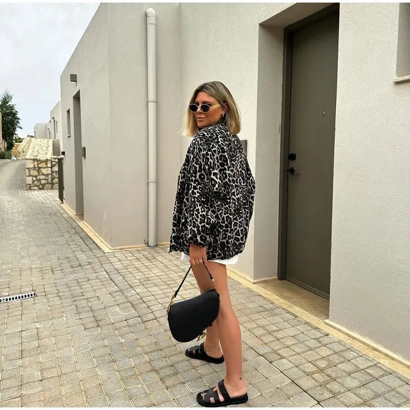 Luipaardprint bomberjack | Oversized | Zip-Up | Luipaardjack | Damesjas-Boutique Moda