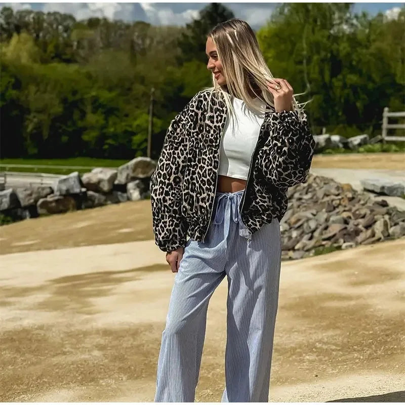 Luipaardprint bomberjack | Oversized | Zip-Up | Luipaardjack | Damesjas-Boutique Moda