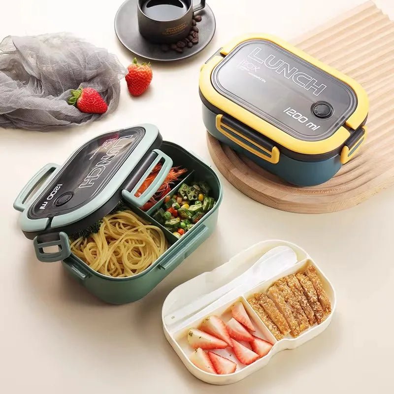 Lunchbox Dubbellaags | Bento Broodtrommel met Bestek | 1200 ml-Boutique Moda