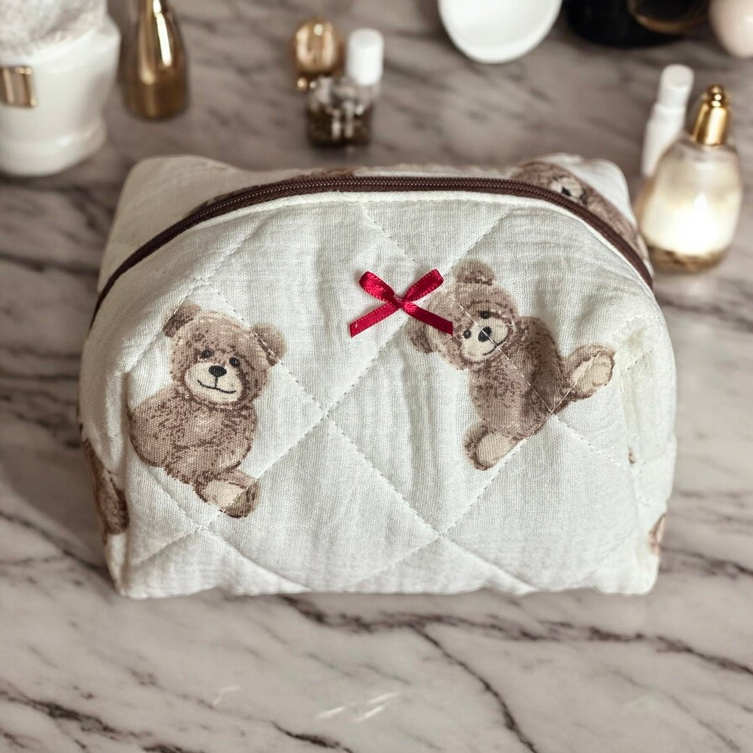 Make-up Tasje | Gewatteerd Teddybeer | Toilettas Crème-Boutique Moda