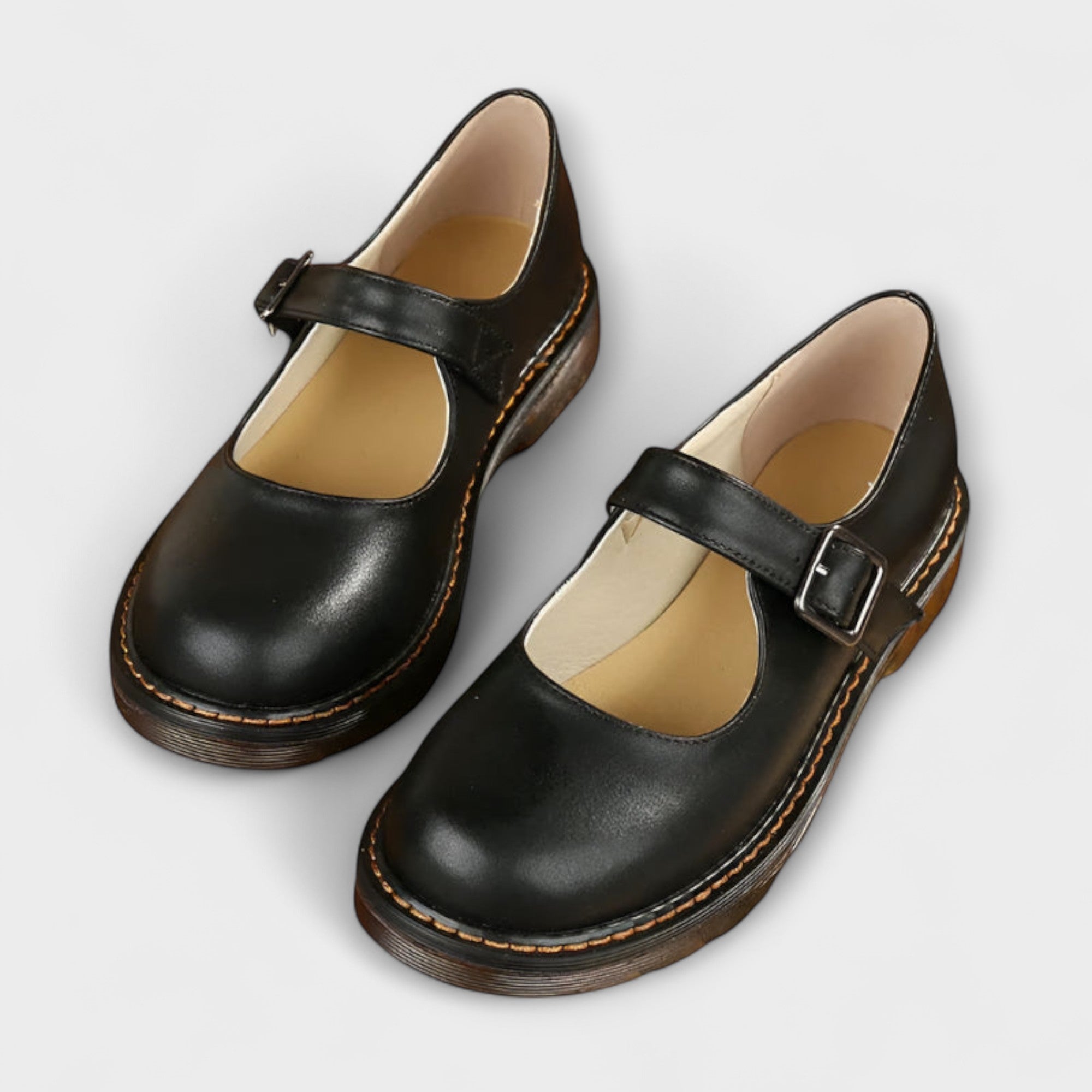 Mary Jane-schoenen - Zwarte en bruine damesschoenen met gesp-Boutique Moda