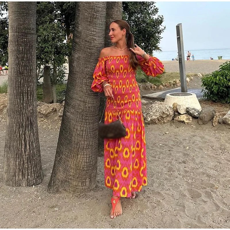 Maxi Jurk - Halve Mouw - Gerimpeld - Off Schouder Jurk - Zomer Jurk-Boutique Moda