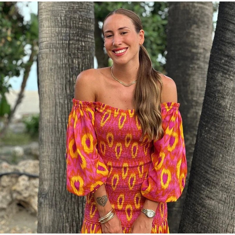 Maxi Jurk - Halve Mouw - Gerimpeld - Off Schouder Jurk - Zomer Jurk-Boutique Moda