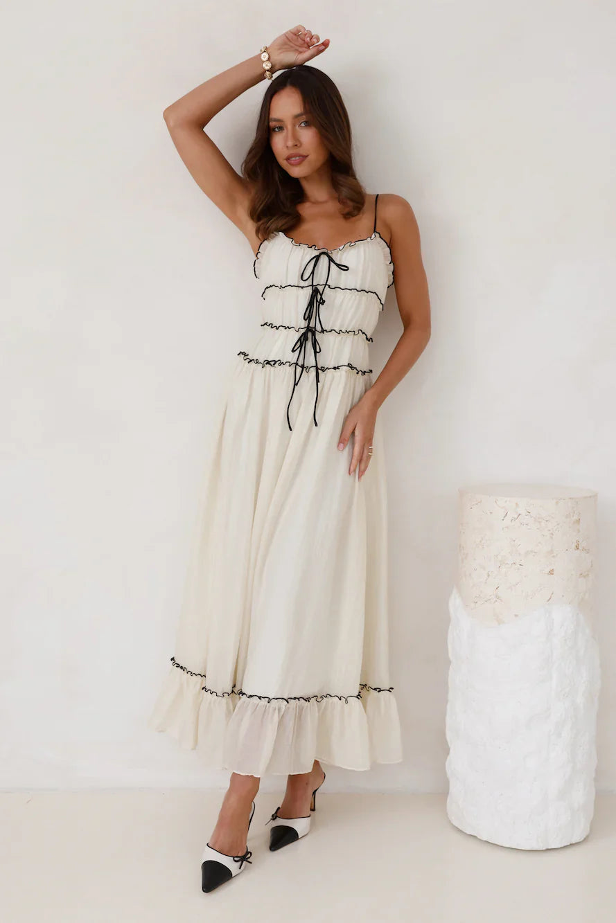 Maxi Jurk- Mouwloze Spaghetti Strap Ruffle Zomerjurk-Boutique Moda