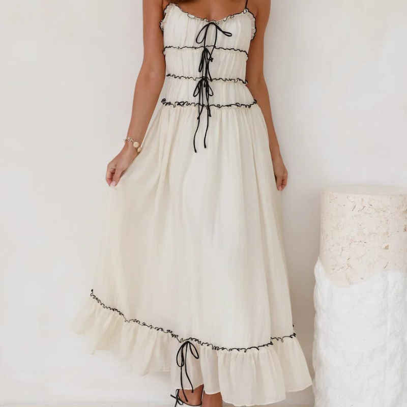 Maxi Jurk- Mouwloze Spaghetti Strap Ruffle Zomerjurk-Boutique Moda
