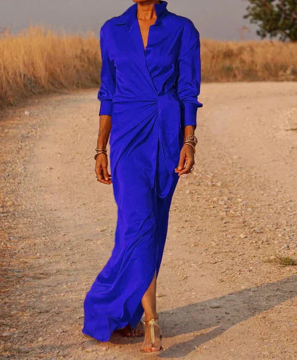 Maxi Jurk - das Taille - Omgeslagen kraag - Jurk met lange Mouwen - Lange Jurk-Boutique Moda