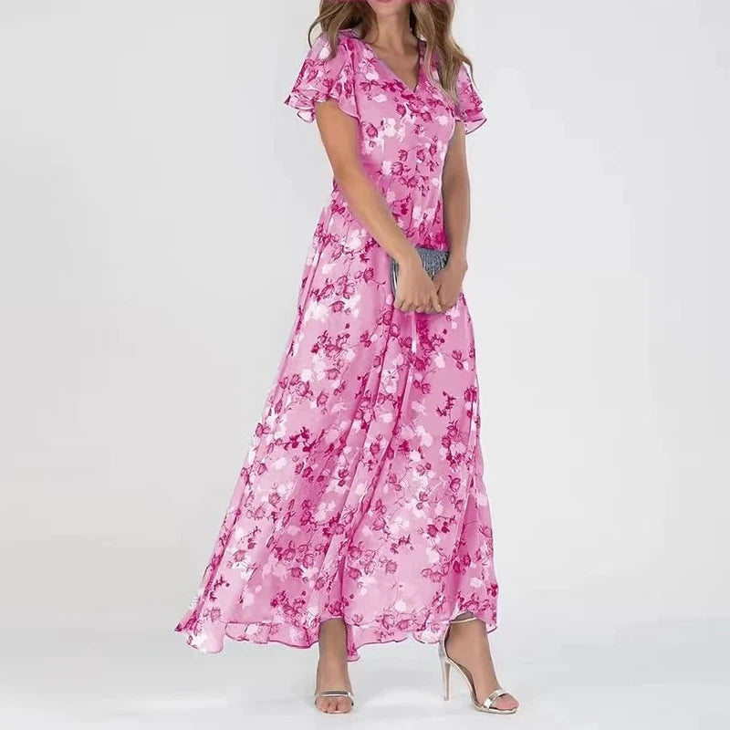 Maxi-jurk | Bloemenprint | A-lijn | Chiffon | Zomerjurk-Boutique Moda