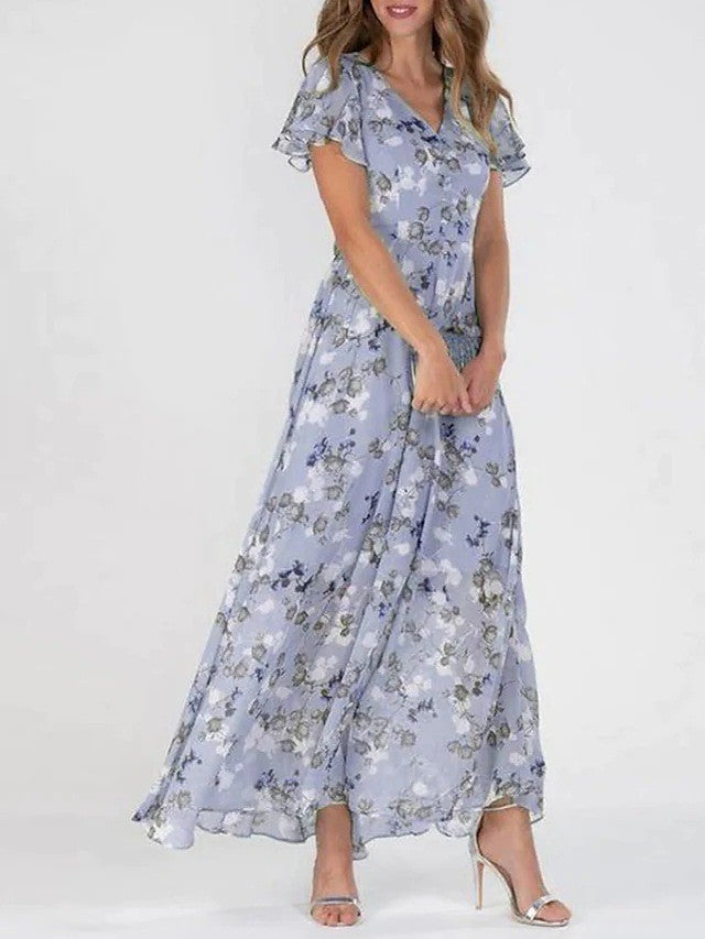 Maxi-jurk | Bloemenprint | A-lijn | Chiffon | Zomerjurk-Boutique Moda