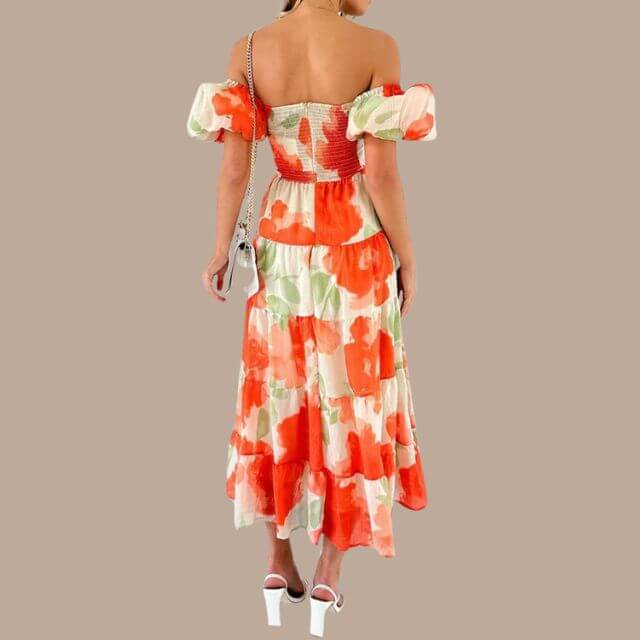 Maxi-jurk | Bloemenprint | Pofmouwen | Off-shoulder jurk | Maxi-zomerjurk-Boutique Moda