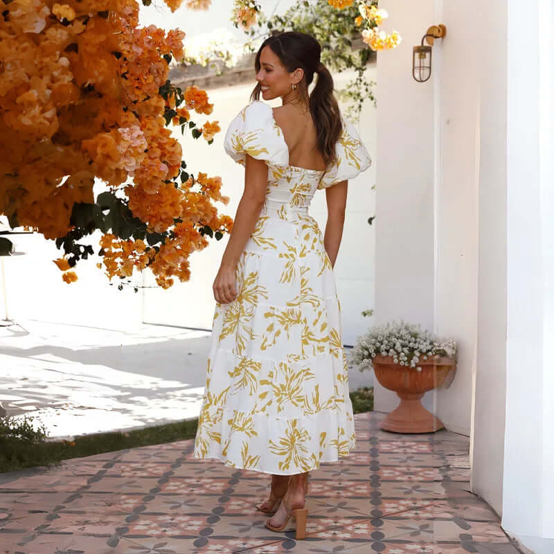 Maxi-jurk | Bloemenprint | Pofmouwen | Off-shoulder jurk | Maxi-zomerjurk-Boutique Moda