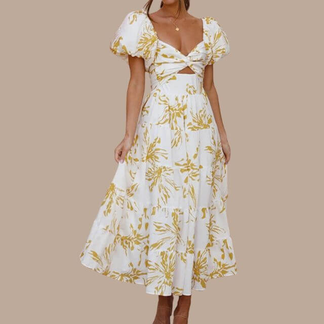 Maxi-jurk | Bloemenprint | Pofmouwen | Off-shoulder jurk | Maxi-zomerjurk-Boutique Moda