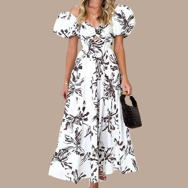 Maxi-jurk | Bloemenprint | Pofmouwen | Off-shoulder jurk | Maxi-zomerjurk-Boutique Moda