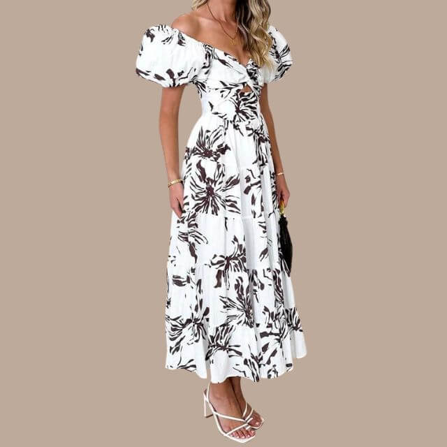 Maxi-jurk | Bloemenprint | Pofmouwen | Off-shoulder jurk | Maxi-zomerjurk-Boutique Moda