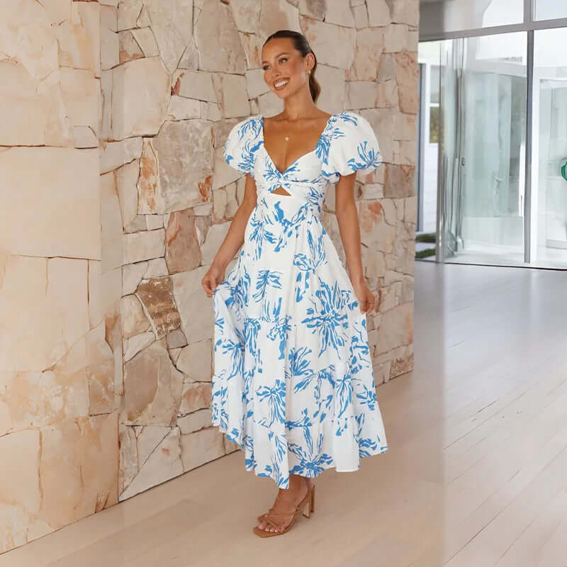 Maxi-jurk | Bloemenprint | Pofmouwen | Off-shoulder jurk | Maxi-zomerjurk-Boutique Moda