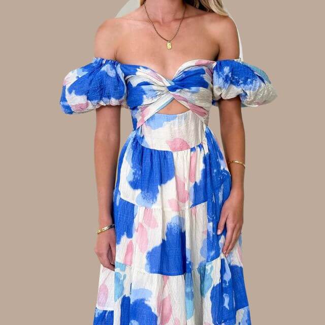 Maxi-jurk | Bloemenprint | Pofmouwen | Off-shoulder jurk | Maxi-zomerjurk-Boutique Moda
