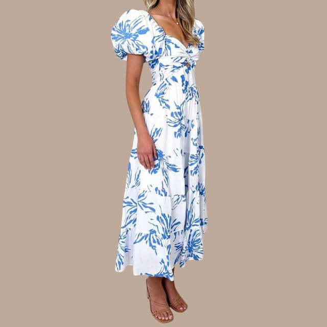 Maxi-jurk | Bloemenprint | Pofmouwen | Off-shoulder jurk | Maxi-zomerjurk-Boutique Moda