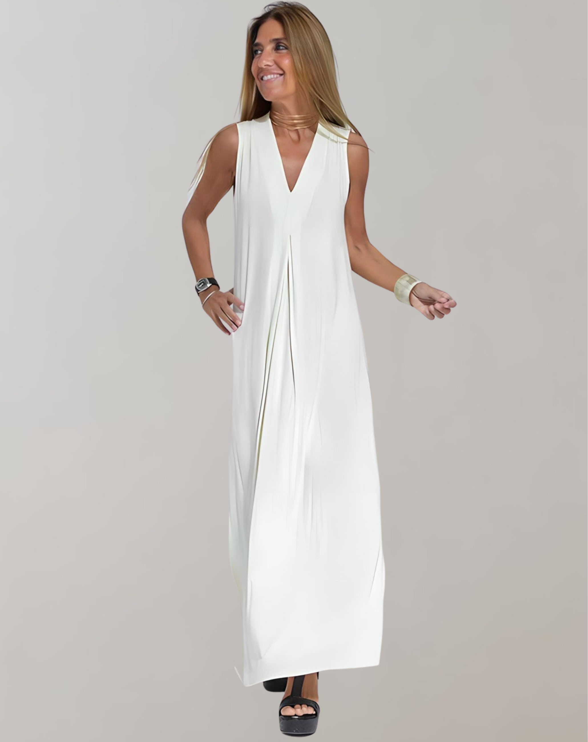 Maxi-jurk - Dames mouwloze losvallende zomerjurk met V-hals-Boutique Moda