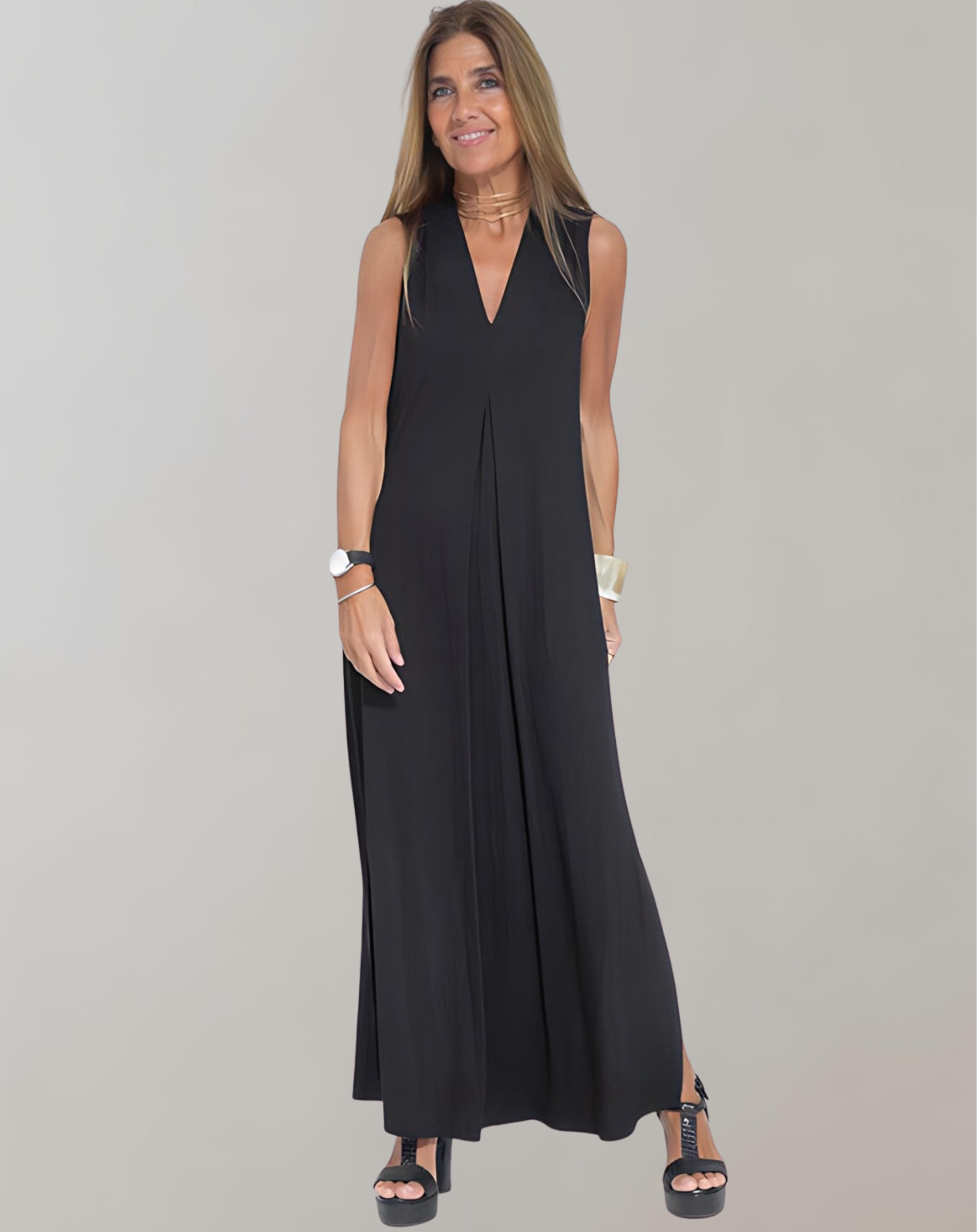 Maxi-jurk - Dames mouwloze losvallende zomerjurk met V-hals-Boutique Moda