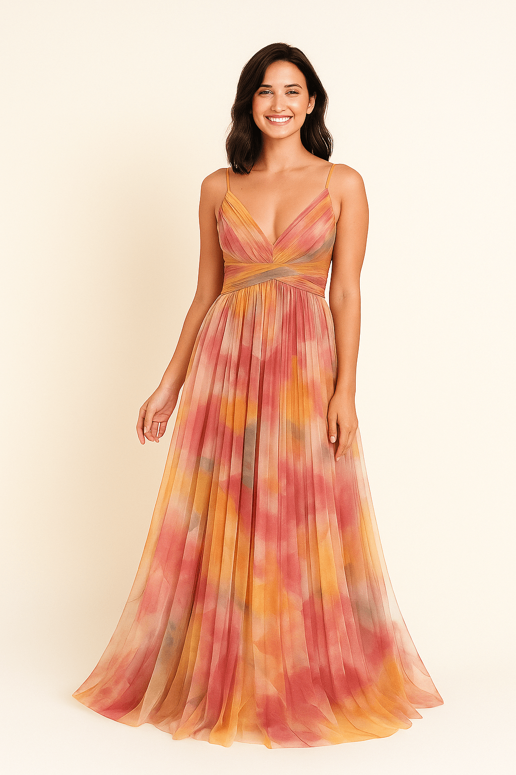 Maxi-jurk - Elegante cocktailjurk met plooien en spaghettibandjes-Boutique Moda