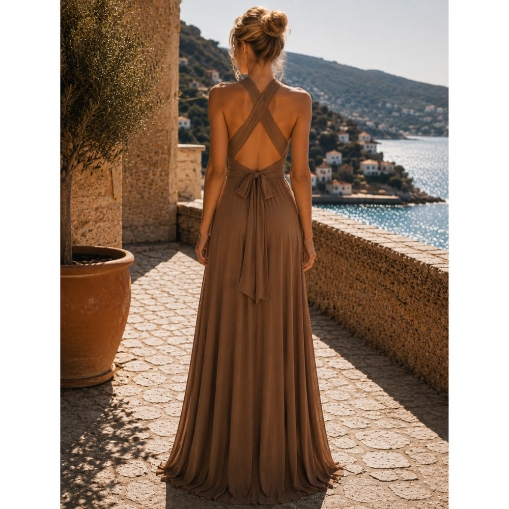 Maxi-jurk - Elegante, soepelvallende avondjurk voor dames, op meerdere manieren te dragen-Boutique Moda