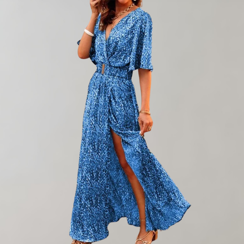Maxi jurk | Korte Mouw | Riem | Zomerjurk | Maxi Zondagjurk-Boutique Moda