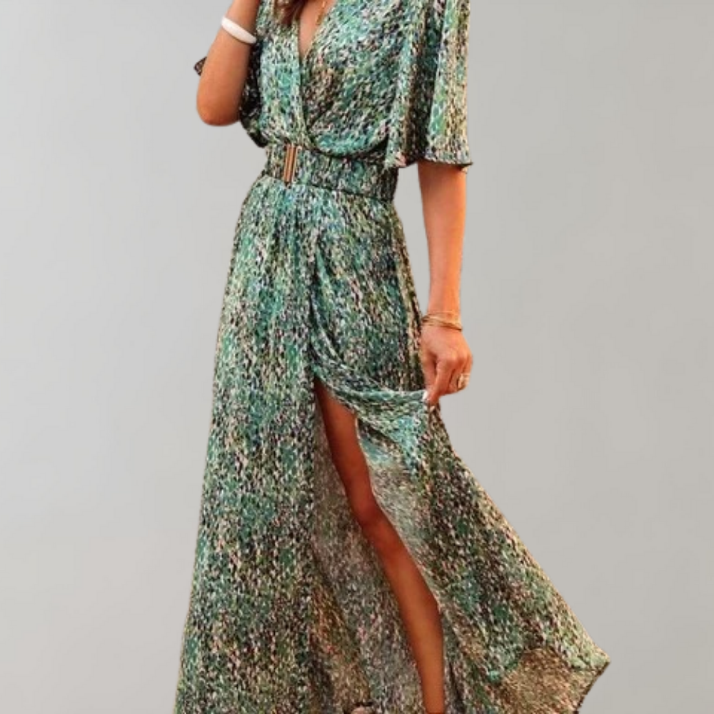 Maxi jurk | Korte Mouw | Riem | Zomerjurk | Maxi Zondagjurk-Boutique Moda