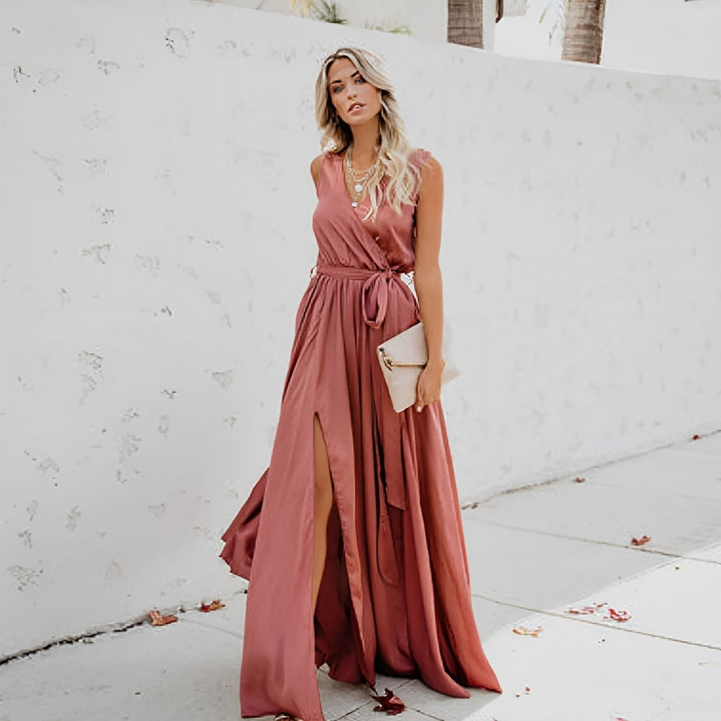 Maxi-jurk - Split - Strikt in de taille - Soepelvallende jurk - Zomerjurk-Boutique Moda