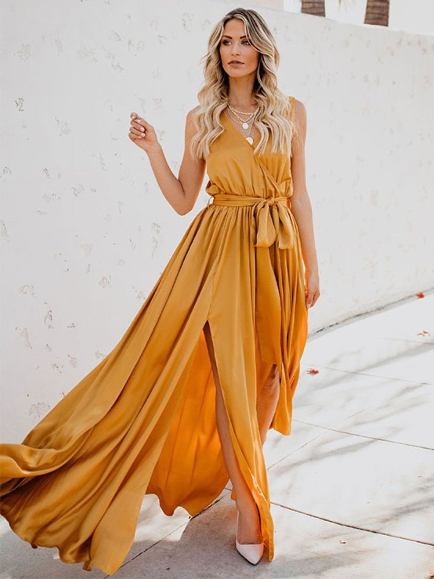 Maxi-jurk - Split - Strikt in de taille - Soepelvallende jurk - Zomerjurk-Boutique Moda