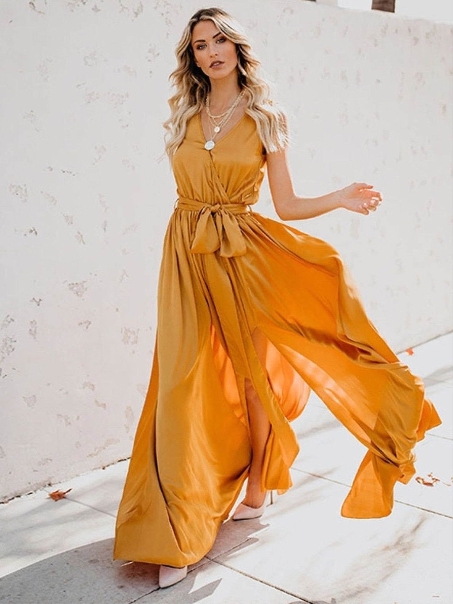 Maxi-jurk - Split - Strikt in de taille - Soepelvallende jurk - Zomerjurk-Boutique Moda