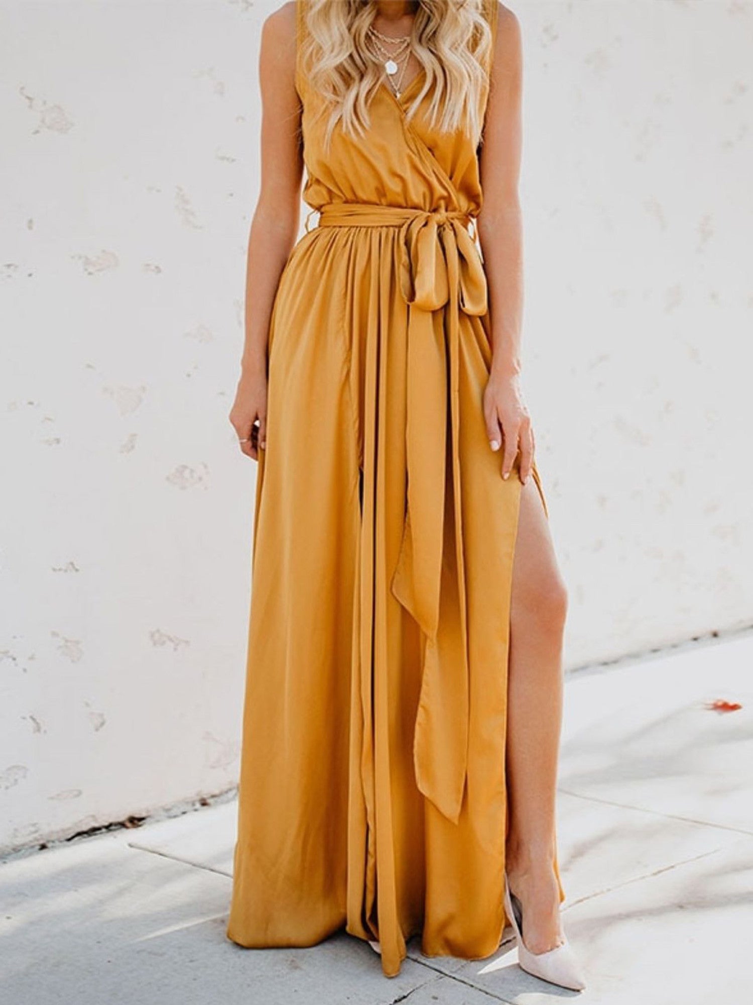Maxi-jurk - Split - Strikt in de taille - Soepelvallende jurk - Zomerjurk-Boutique Moda