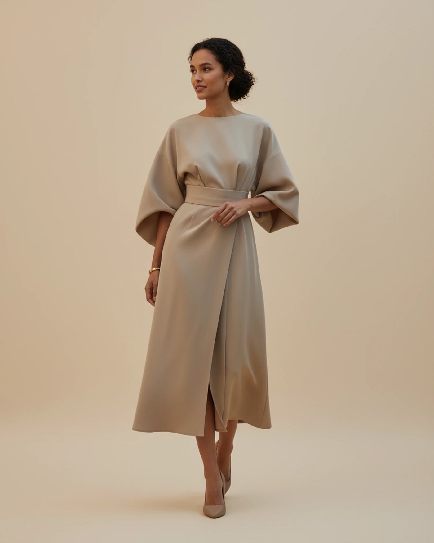 Maxi jurk dames – Wikkeljurk met wijde vleermuismouwen-Boutique Moda