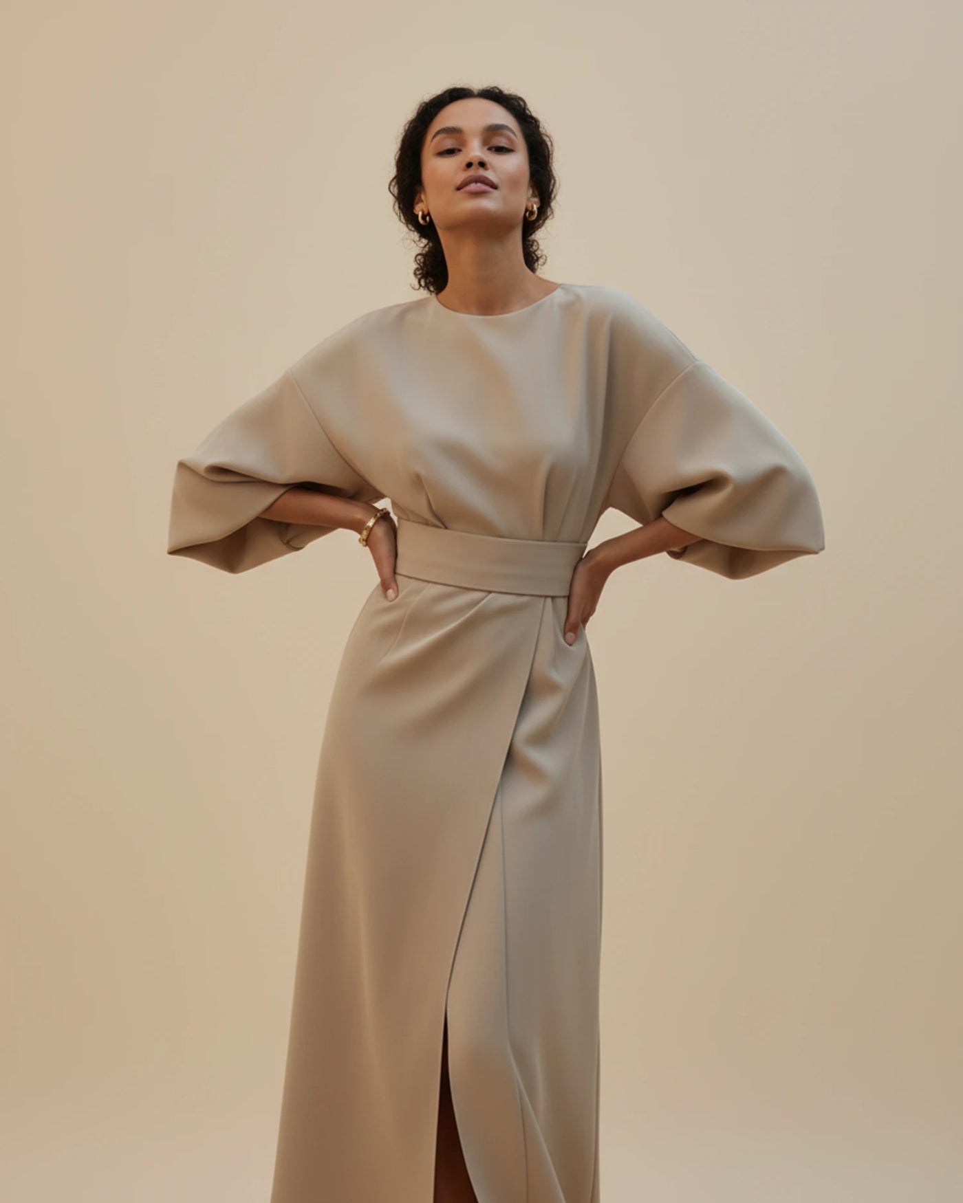 Maxi jurk dames – Wikkeljurk met wijde vleermuismouwen-Boutique Moda