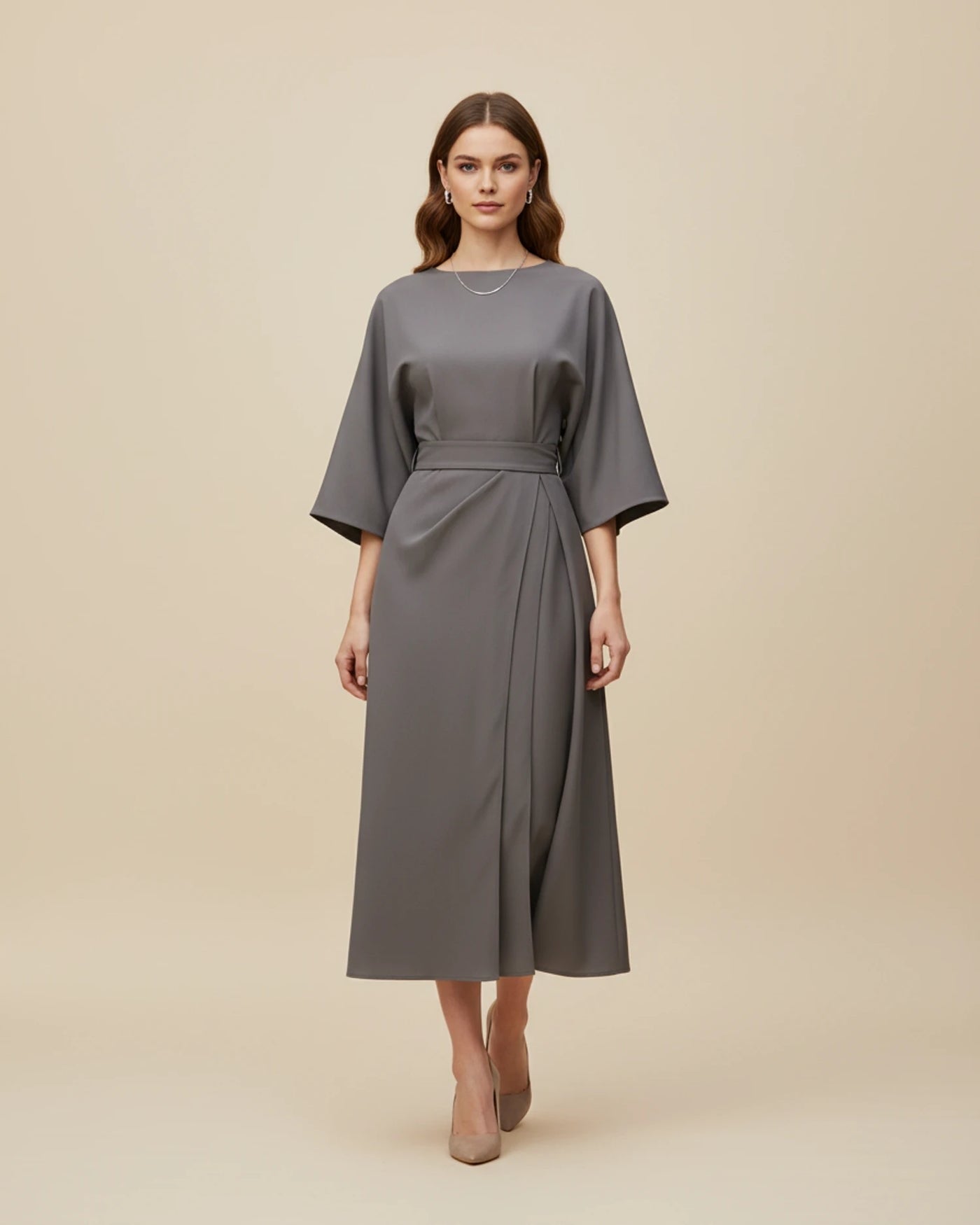 Maxi jurk dames – Wikkeljurk met wijde vleermuismouwen-Boutique Moda