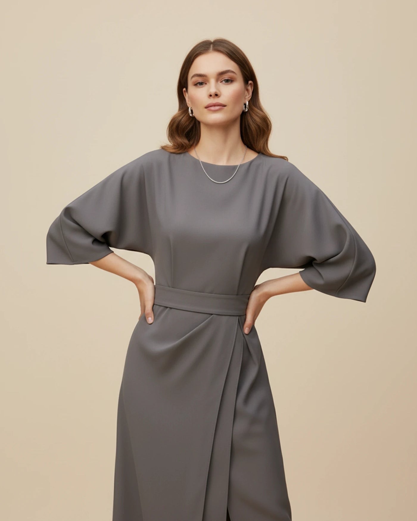 Maxi jurk dames – Wikkeljurk met wijde vleermuismouwen-Boutique Moda