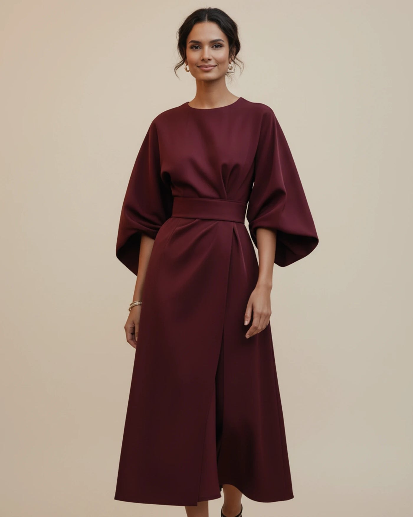 Maxi jurk dames – Wikkeljurk met wijde vleermuismouwen-Boutique Moda