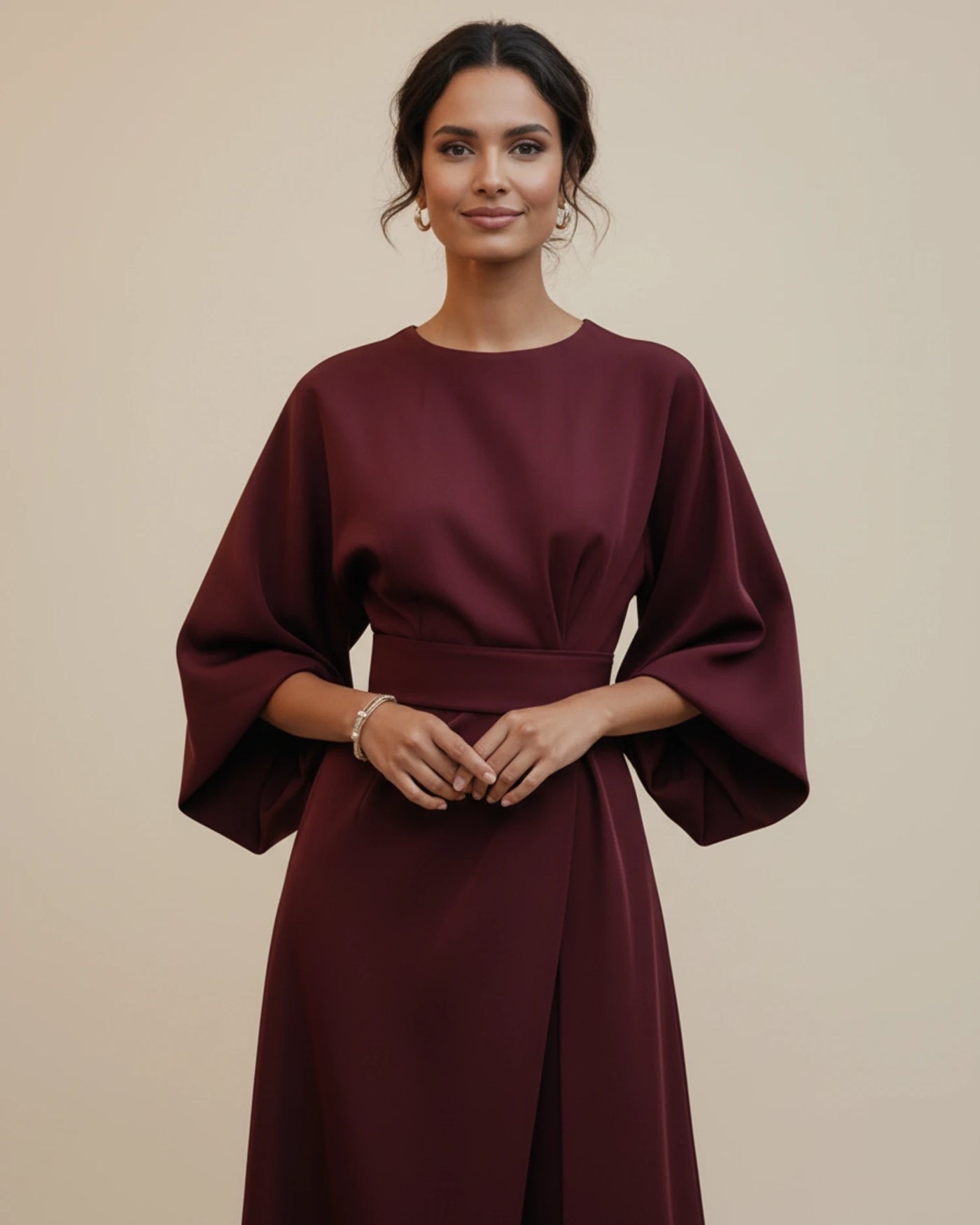 Maxi jurk dames – Wikkeljurk met wijde vleermuismouwen-Boutique Moda
