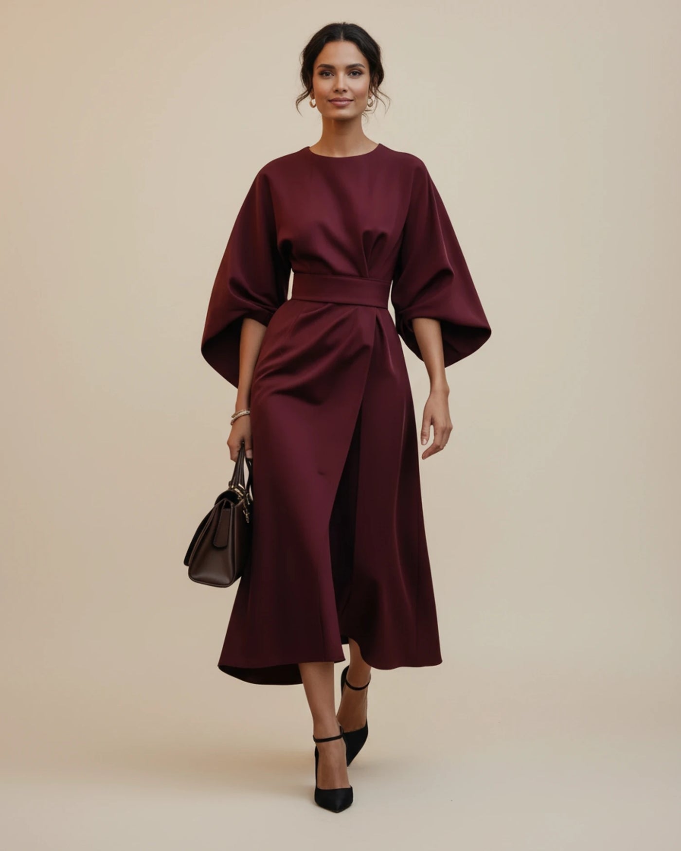 Maxi jurk dames – Wikkeljurk met wijde vleermuismouwen-Boutique Moda