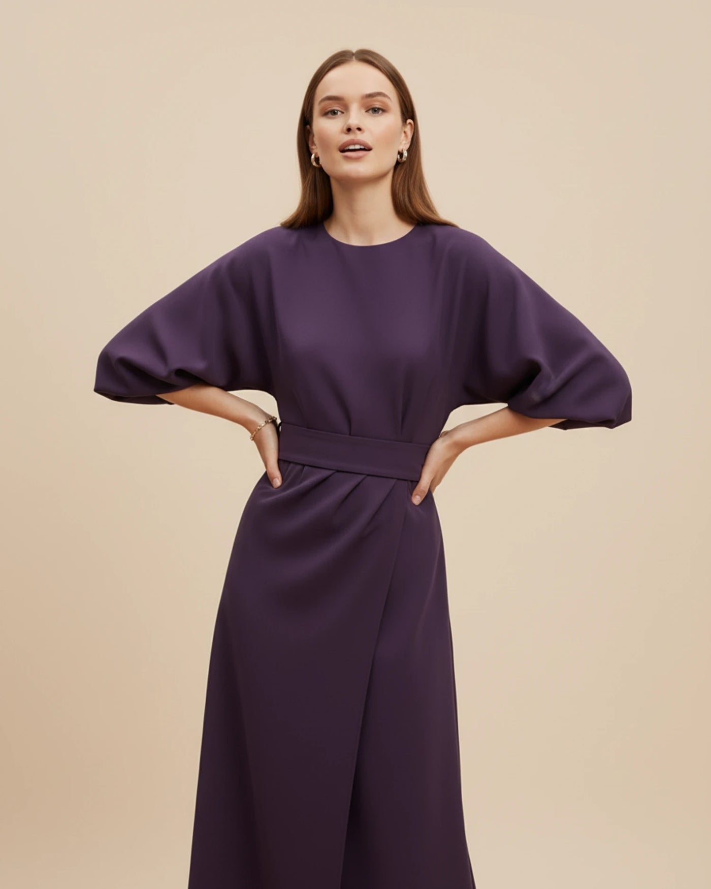Maxi jurk dames – Wikkeljurk met wijde vleermuismouwen-Boutique Moda
