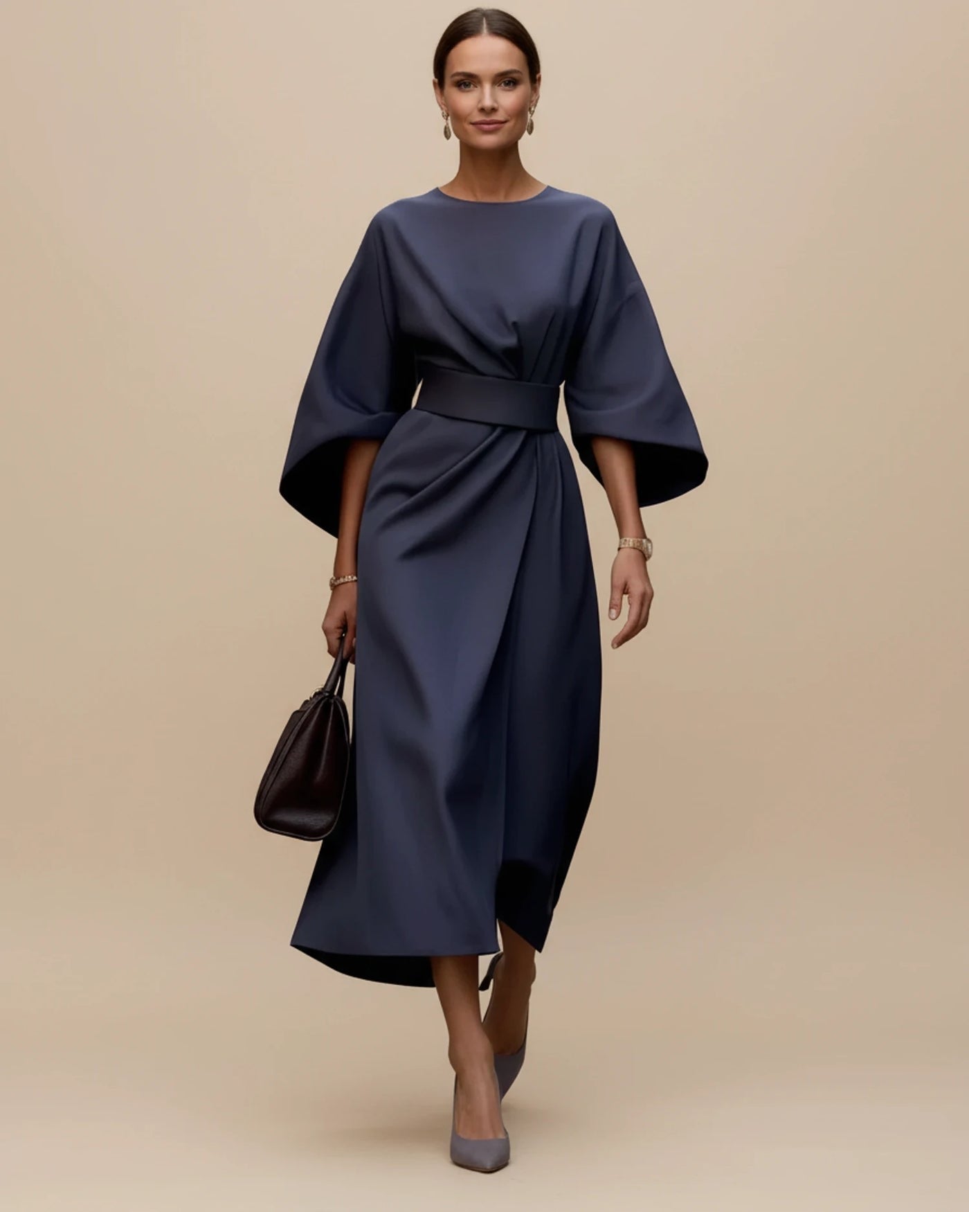 Maxi jurk dames – Wikkeljurk met wijde vleermuismouwen-Boutique Moda