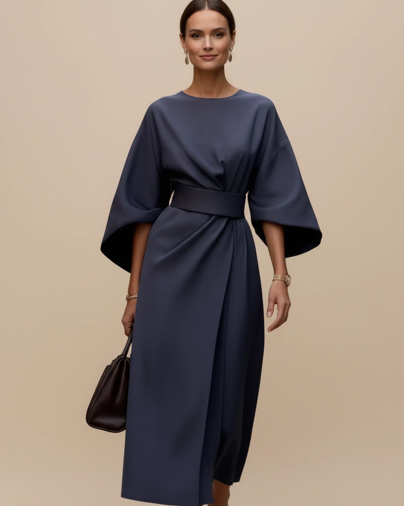 Maxi jurk dames – Wikkeljurk met wijde vleermuismouwen-Boutique Moda