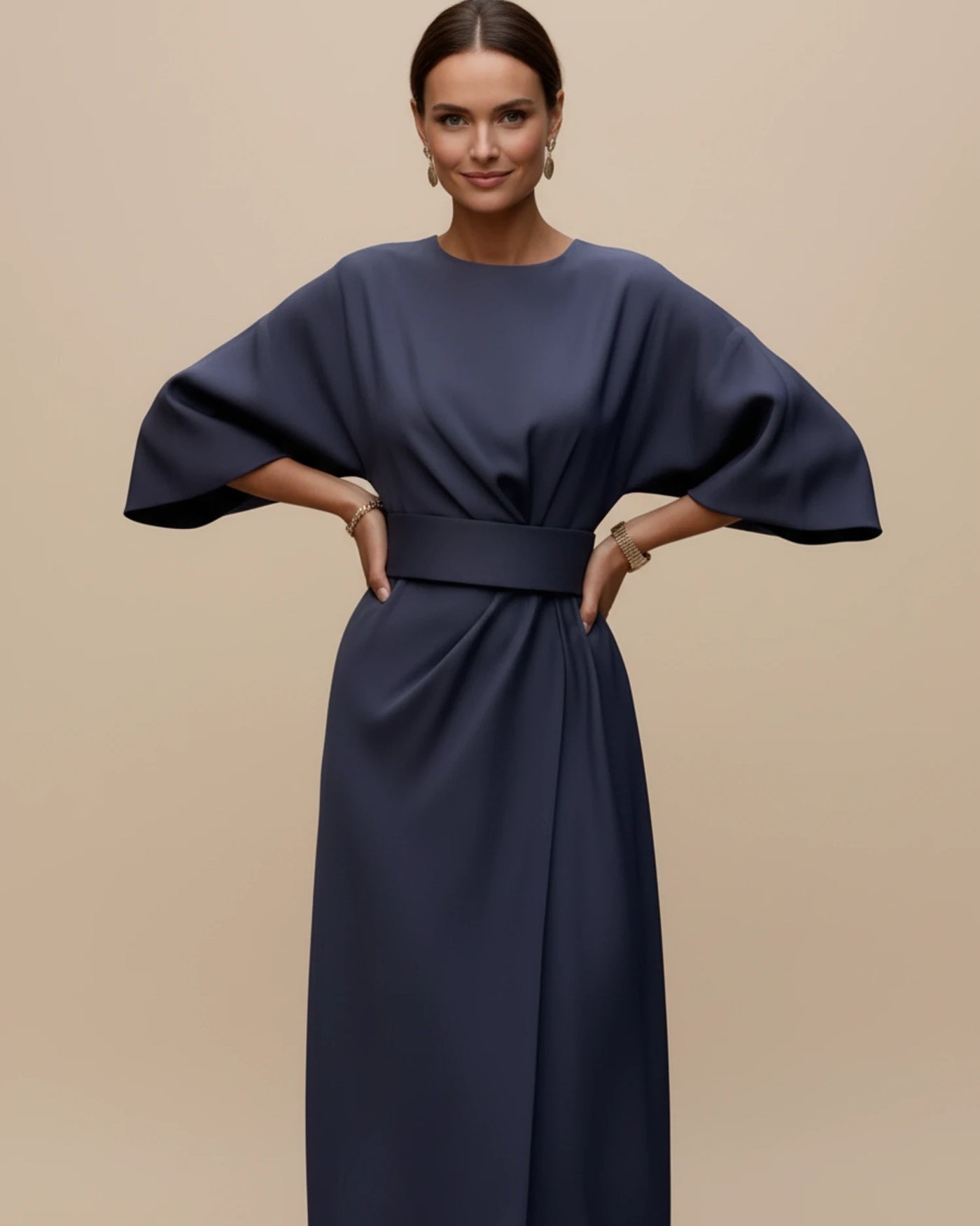 Maxi jurk dames – Wikkeljurk met wijde vleermuismouwen-Boutique Moda