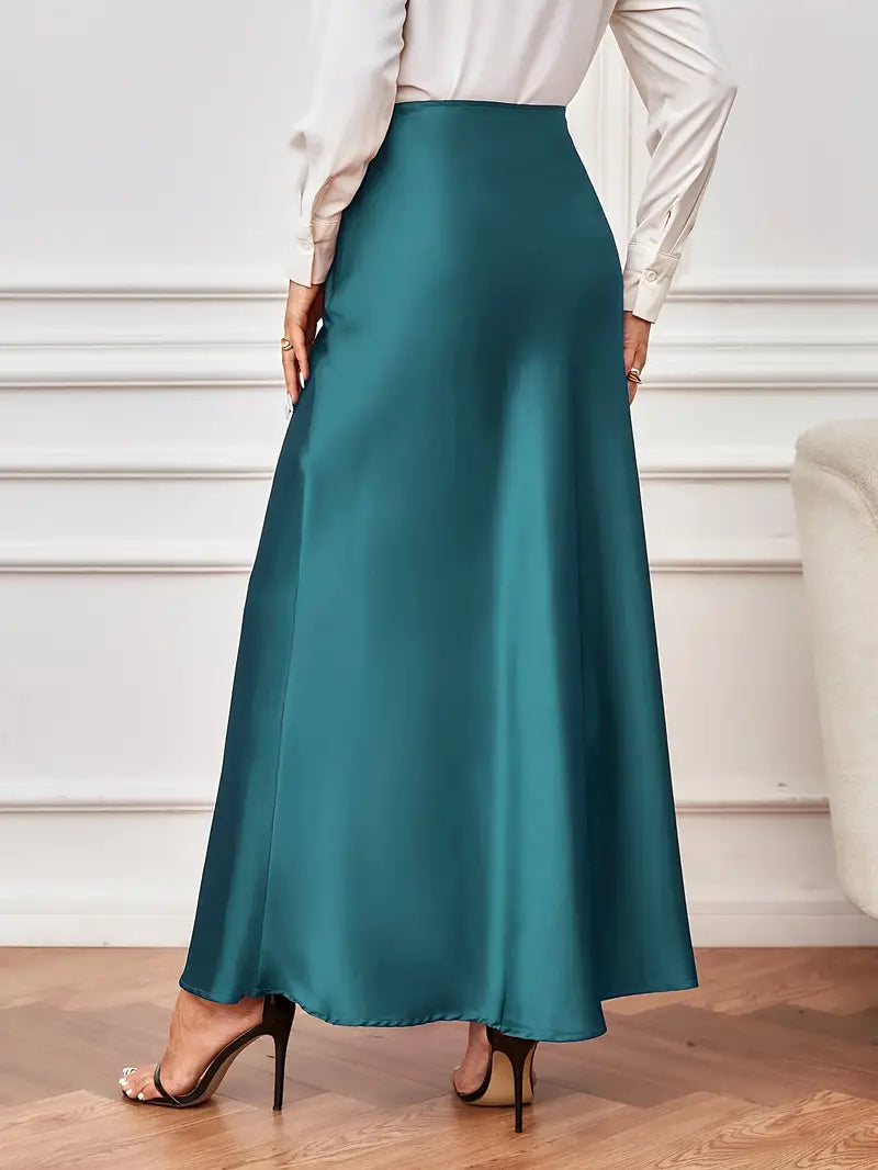 Maxi rok - A-lijn - Hoog getailleerd - Satijnen rok - Lange rokken-Boutique Moda