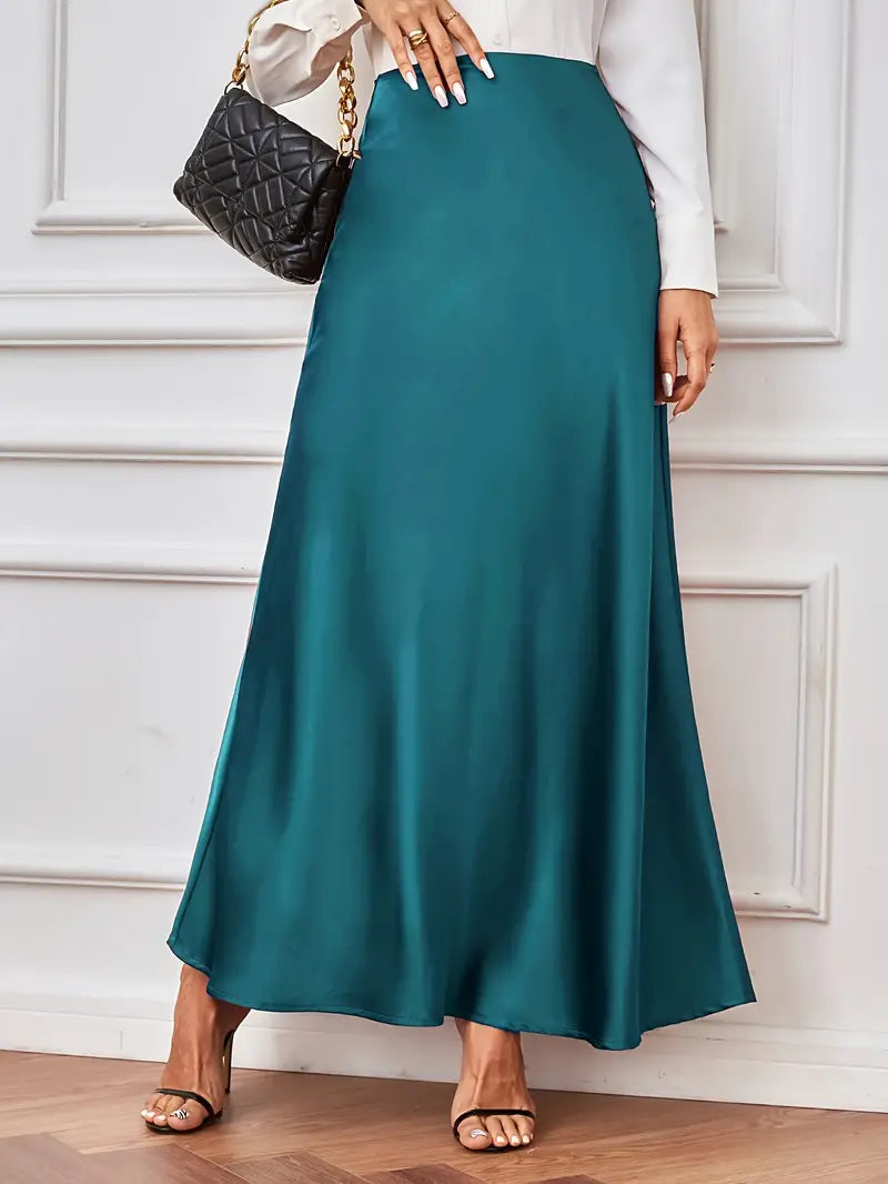 Maxi rok - A-lijn - Hoog getailleerd - Satijnen rok - Lange rokken-Boutique Moda