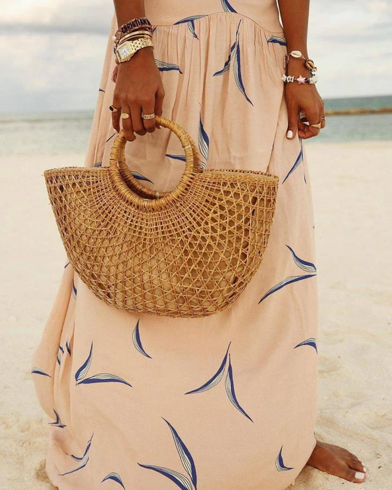 Maxi zomer - beige V-hals zomerjurk-Boutique Moda
