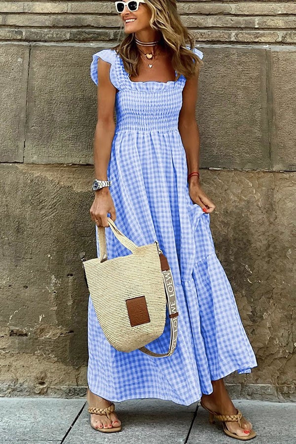 Maxi zomerjurk - Geruite lange Zomerjurk-Boutique Moda